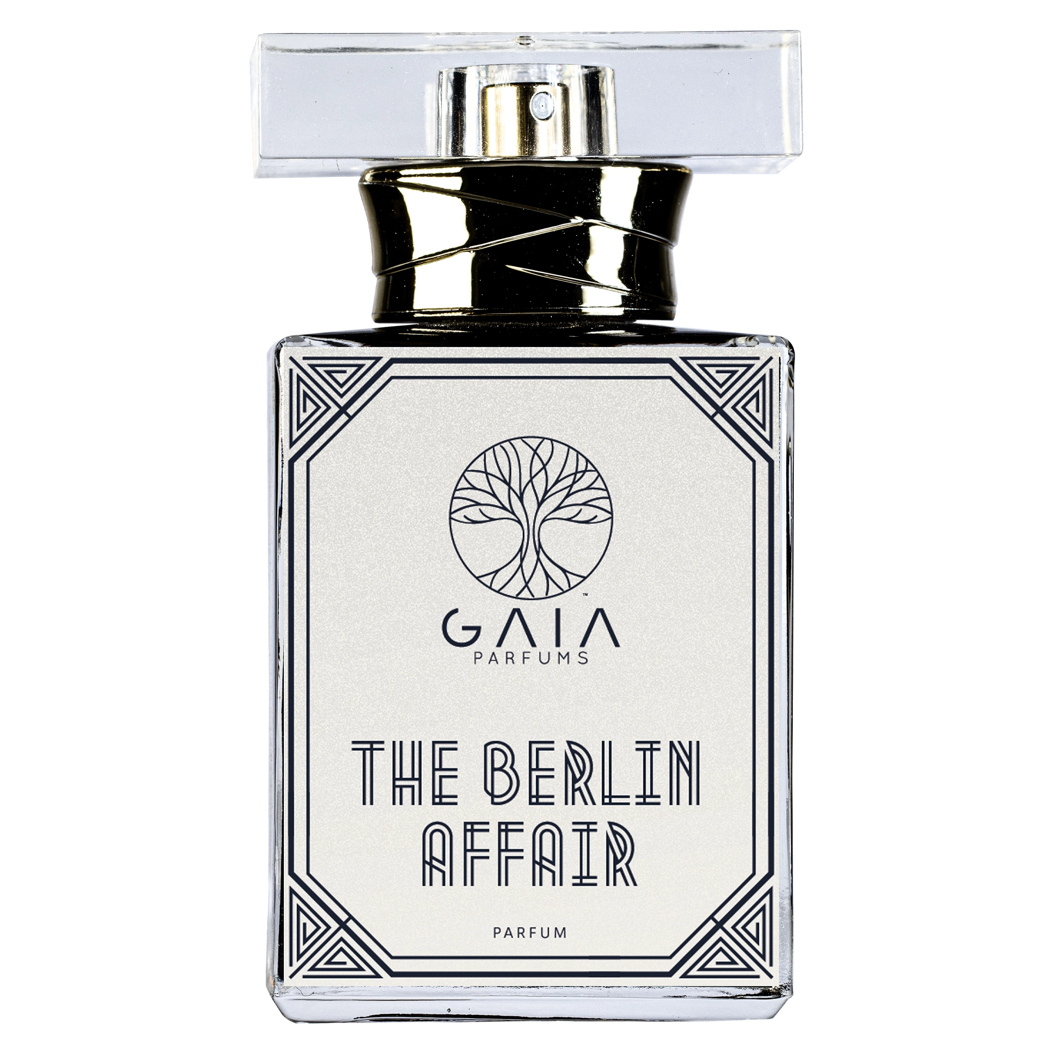 The Berlin Affair by GAIA Parfums perfume bottle with a dark citrus aquatic fragrance mood.