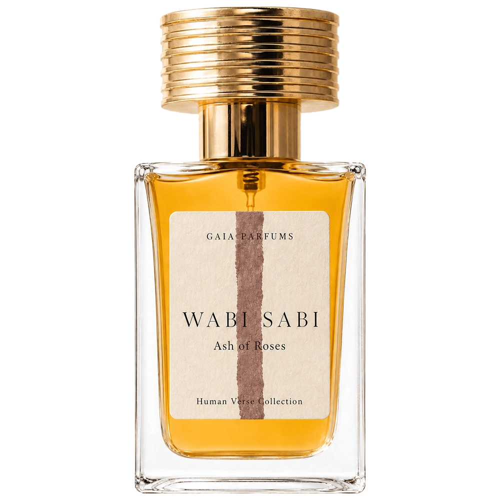 Perfume bottle labeled 'Wabi Sabi' by Gaia Parfums on a white background