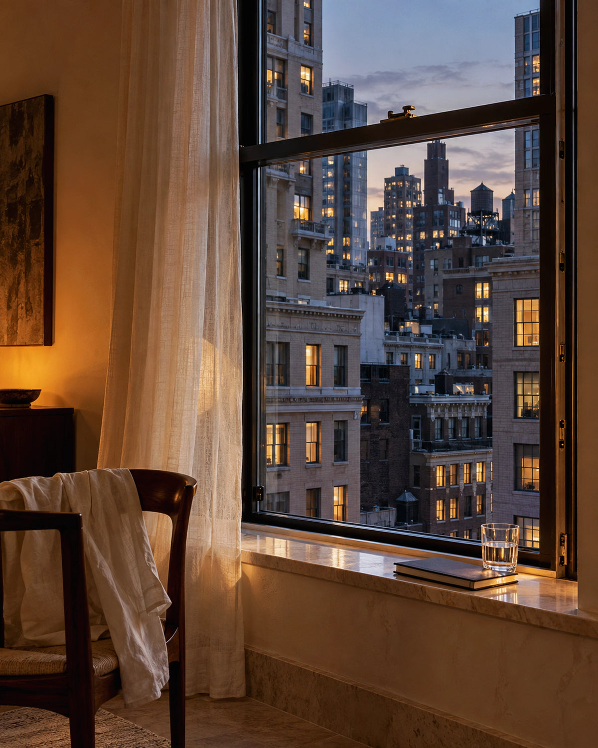 Private Manhattan apartment at early evening, the story setting behind A Window in Manhattan by GAIA Parfums.